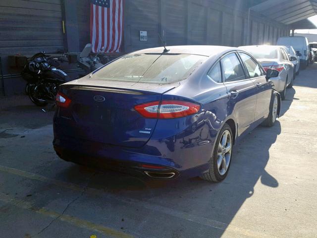 3FA6P0H93ER393207 - 2014 FORD FUSION SE BLUE photo 4