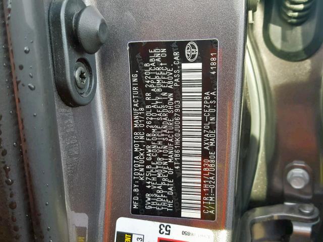 4T1B61HK0JU067903 - 2018 TOYOTA CAMRY XSE GRAY photo 10