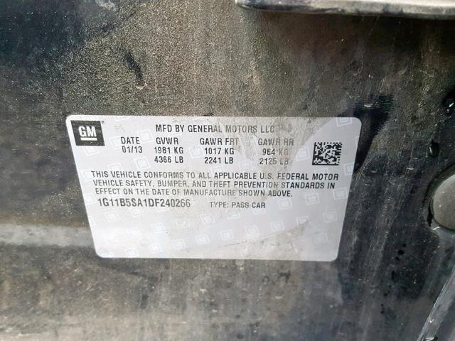 1G11B5SA1DF240266 - 2013 CHEVROLET MALIBU LS შავი ფოტო 10