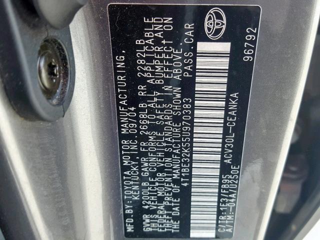 4T1BE32K55U970383 - 2005 TOYOTA CAMRY LE GRAY photo 10