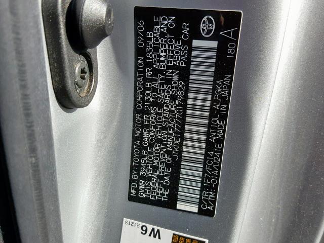 JTKDE177770179829 - 2007 TOYOTA SCION TC ნაცრისფერი ფოტო 10