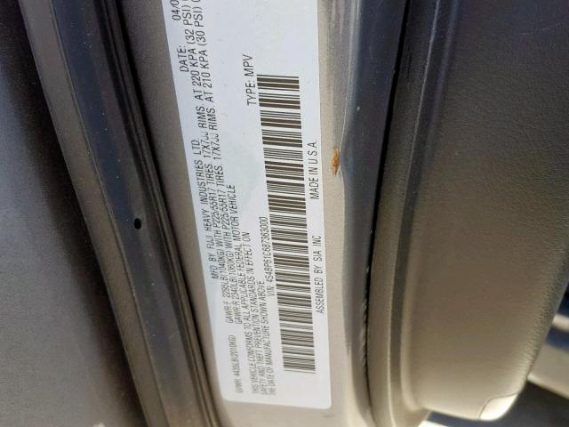 4S4BP61C687363000 - 2008 SUBARU OUTBACK 2. 银色 照片 10