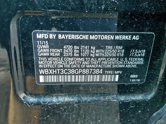 WBXHT3C38GP887384 - 2016 BMW X1 XDRIVE2 BLACK photo 10