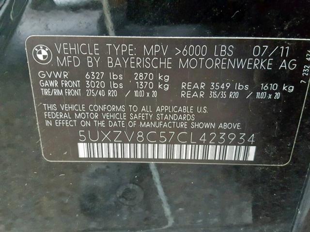 5UXZV8C57CL423934 - 2012 BMW X5 XDRIVE5 BLACK photo 10