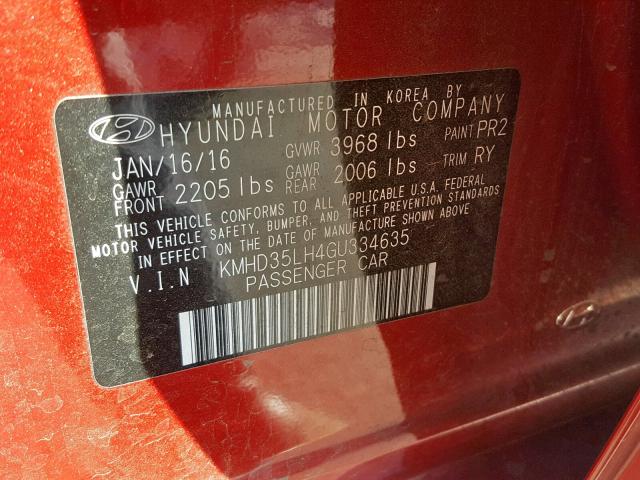 KMHD35LH4GU334635 - 2016 HYUNDAI ELANTRA GT RED photo 10