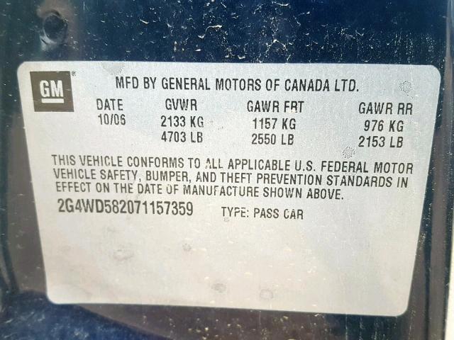 2G4WD582071157359 - 2007 BUICK LACROSSE C BLUE photo 10