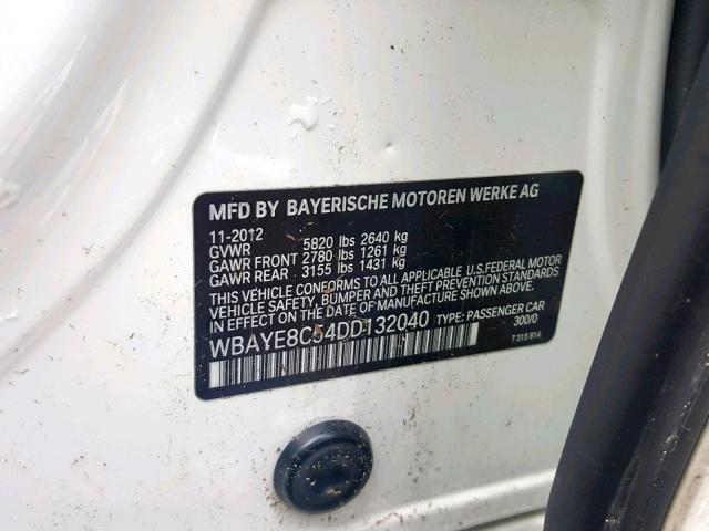 WBAYE8C54DD132040 - 2013 BMW ALPINA B7 WHITE photo 10