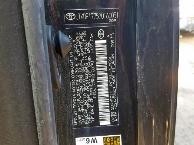 JTKDE177570160051 - 2007 TOYOTA SCION TC შავი ფოტო 10