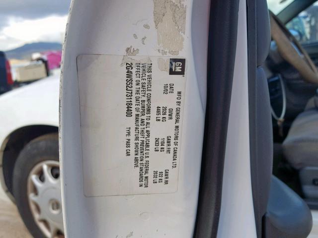 2G4WS52J731184400 - 2003 BUICK CENTURY CU WHITE photo 10