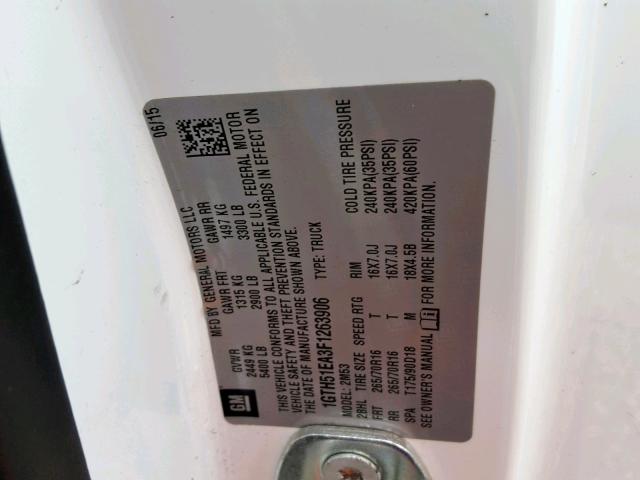 1GTH51EA3F1263906 - 2015 GMC CANYON WHITE photo 10