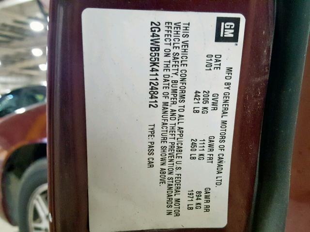 2G4WB55K411248412 - 2001 BUICK REGAL LS MAROON photo 10