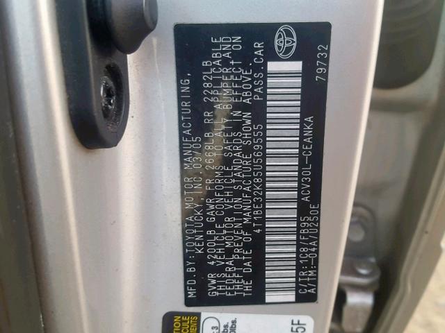 4T1BE32K85U569555 - 2005 TOYOTA CAMRY LE ვერცხლისფერი ფოტო 10