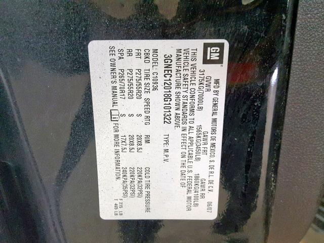 3GNEC12018G101322 - 2008 CHEVROLET AVALANCHE BLACK photo 10