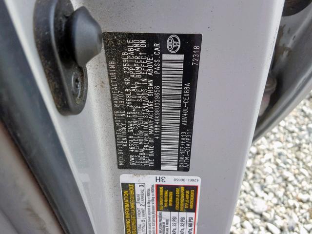 4T1BB46K98U039656 - 2008 TOYOTA CAMRY HYBR SILVER photo 10