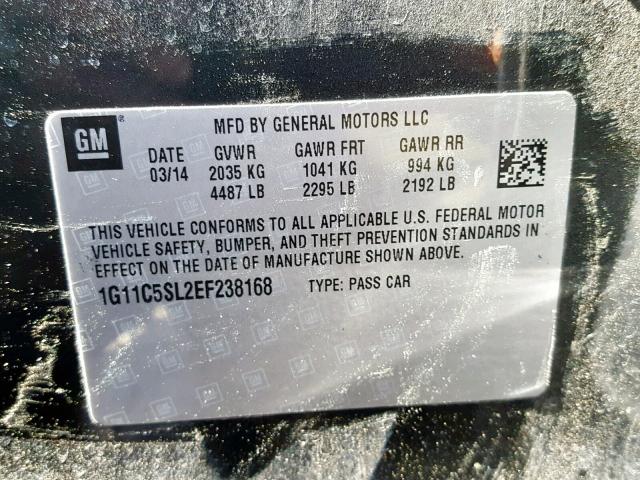 1G11C5SL2EF238168 - 2014 CHEVROLET MALIBU 1LT 石墨色 照片 10