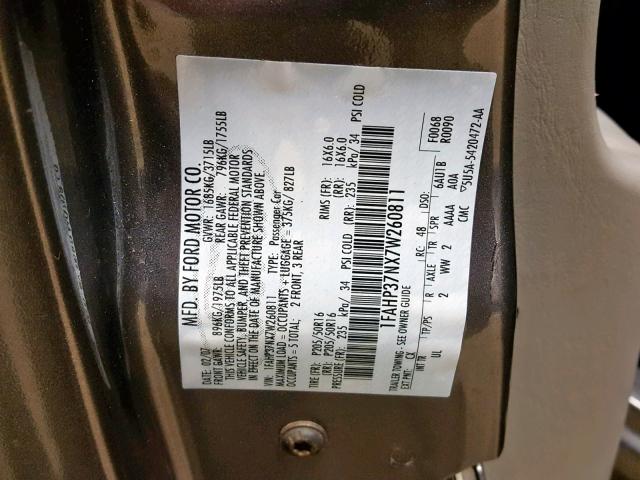 1FAHP37NX7W260811 - 2007 FORD FOCUS ZX5 GRAY photo 10