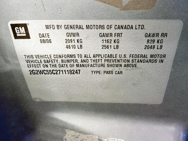 2G2WC55C271118247 - 2007 PONTIAC GRAND PRIX GRAY photo 10