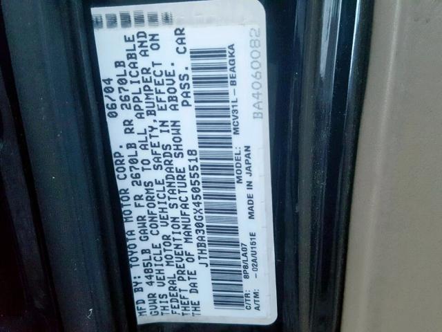 JTHBA30GX45055518 - 2004 LEXUS ES 330 BLUE photo 10