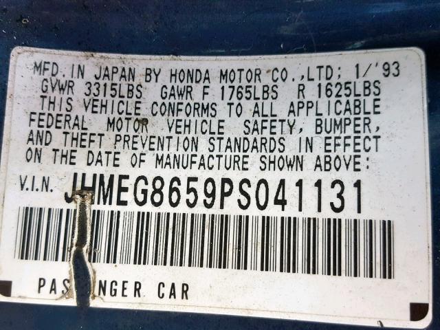 JHMEG8659PS041131 - 1993 HONDA CIVIC LX BLUE photo 10