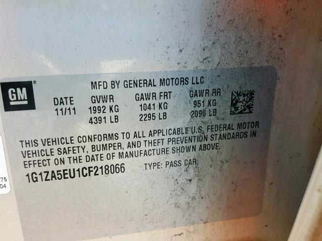 1G1ZA5EU1CF218066 - 2012 CHEVROLET MALIBU LS ოქროსფერი ფოტო 10