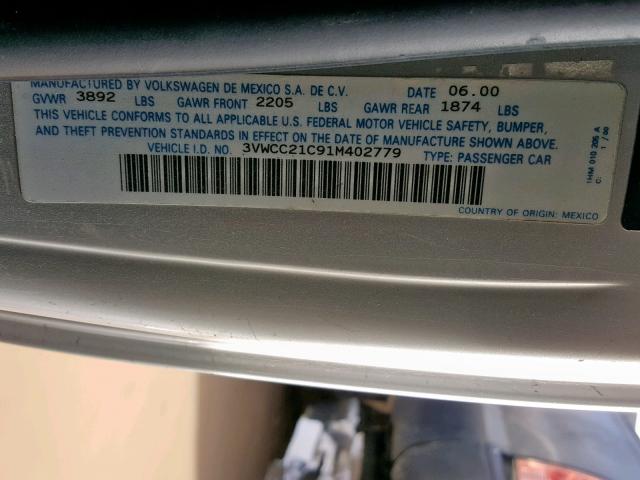 3VWCC21C91M402779 - 2001 VOLKSWAGEN NEW BEETLE Gümüş foto 10