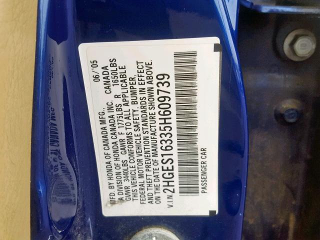 2HGES16335H609739 - 2005 HONDA CIVIC DX V BLUE photo 10