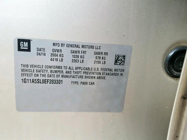 1G11A5SL8EF283301 - 2014 CHEVROLET MALIBU LS GOLD photo 10