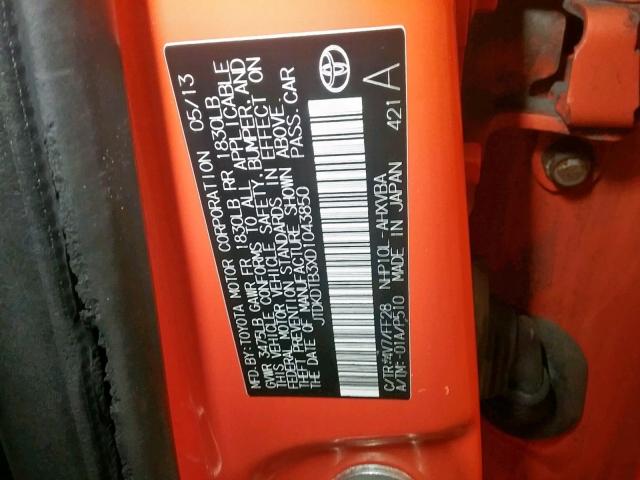 JTDKDTB3XD1043850 - 2013 TOYOTA PRIUS C ORANGE photo 10