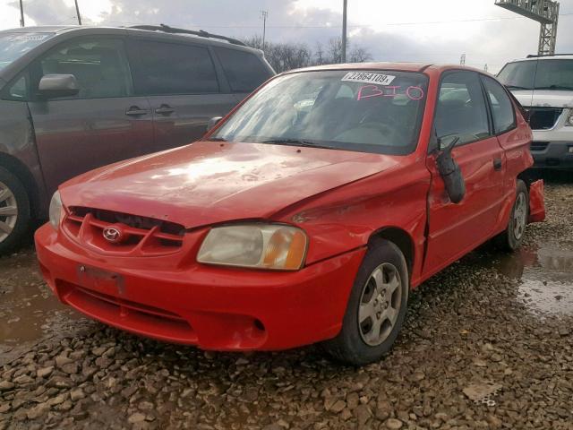 KMHCG35C61U118248 - 2001 HYUNDAI ACCENT GS RED photo 2