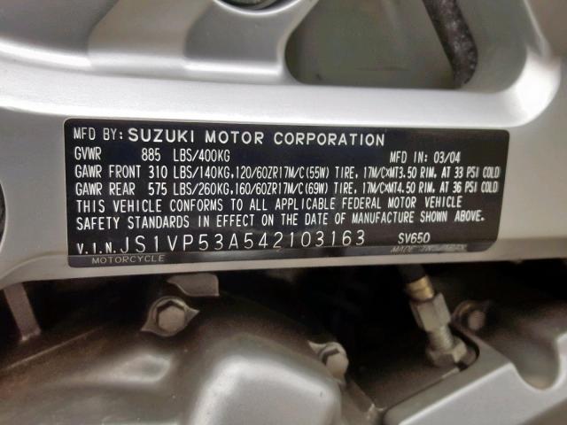 JS1VP53A542103163 - 2004 SUZUKI SV650 BLUE photo 10