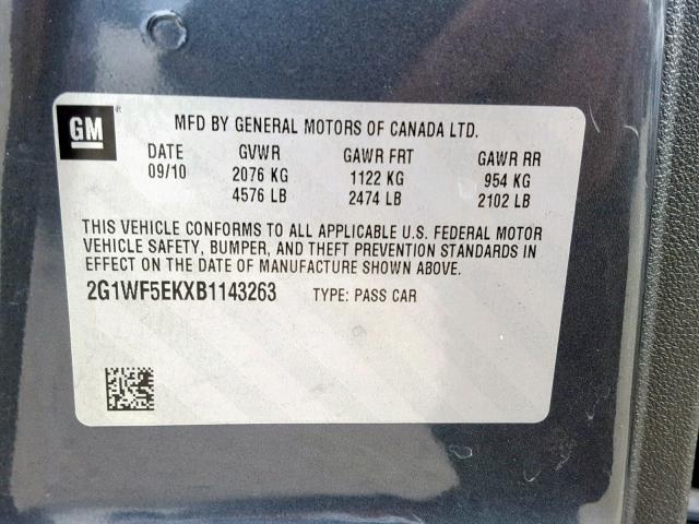 2G1WF5EKXB1143263 - 2011 CHEVROLET IMPALA LS 石墨色 照片 10