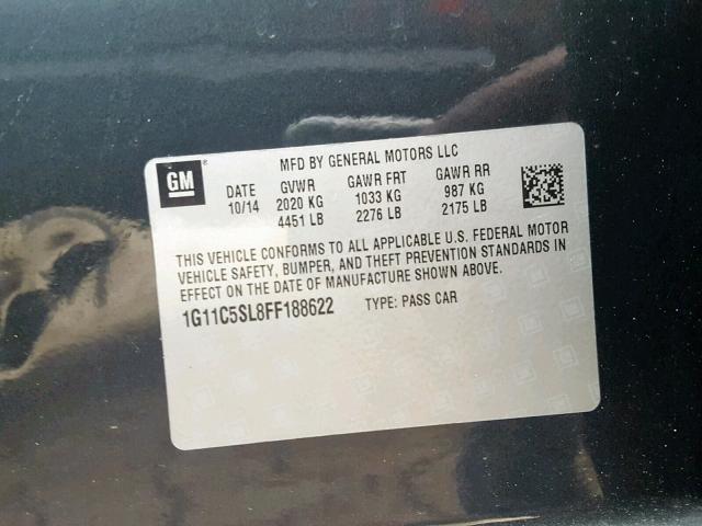 1G11C5SL8FF188622 - 2015 CHEVROLET MALIBU 1LT ნაცრისფერი ფოტო 10