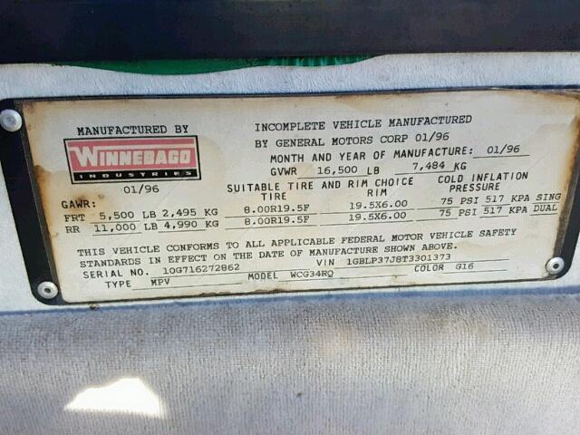 1GBLP37J8T3301373 - 1996 WINNEBAGO MOTORHOME TAN photo 10