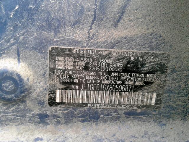 JF1GE616X8G506871 - 2008 SUBARU IMPREZA 2. Azul foto 10