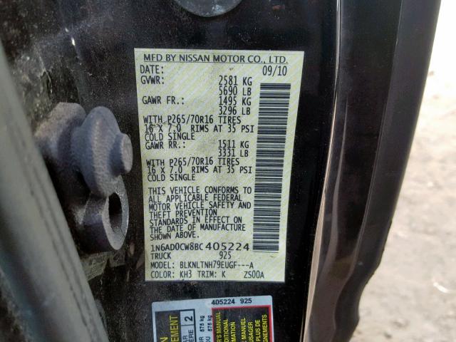 1N6AD0CW8BC405224 - 2011 NISSAN FRONTIER S BLACK photo 10