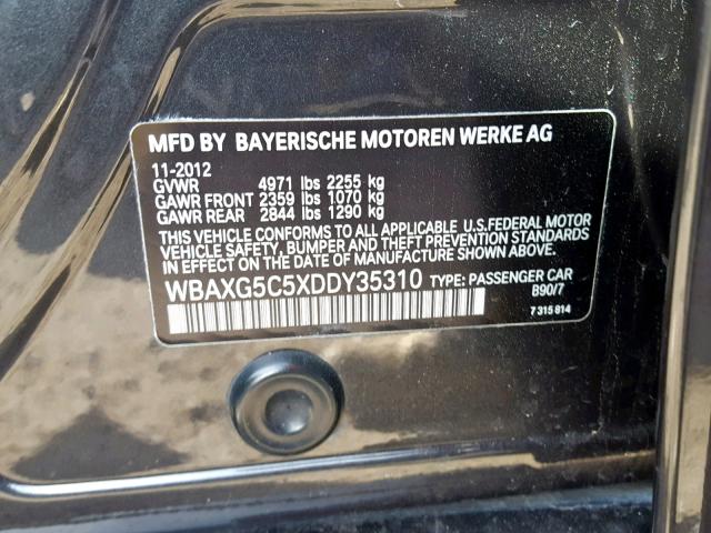 WBAXG5C5XDDY35310 - 2013 BMW 528 I GRAY photo 10