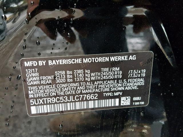5UXTR9C53JLC77662 - 2018 BMW X3 XDRIVEM BLACK photo 10