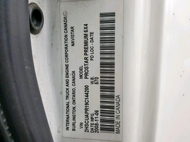 2HSCUAPR19C144200 - 2009 INTERNATIONAL PROSTAR PR WHITE photo 10