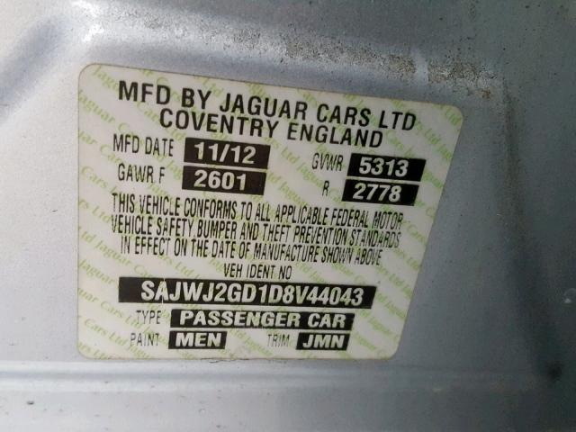 SAJWJ2GD1D8V44043 - 2013 JAGUAR XJL PORTFO 银色 照片 10