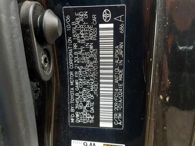 JTKDE177070184953 - 2007 TOYOTA SCION TC შავი ფოტო 10