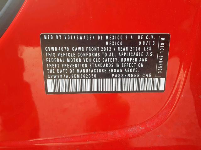 3VW2K7AJ9EM362350 - 2014 VOLKSWAGEN JETTA BASE 红色 照片 10