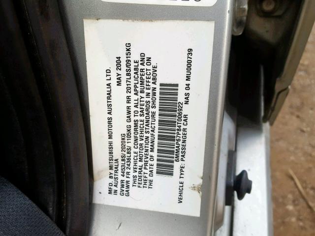 6MMAP67P84T006922 - 2004 MITSUBISHI DIAMANTE L SILVER photo 10