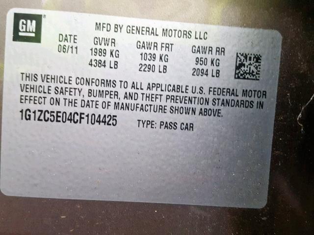 1G1ZC5E04CF104425 - 2012 CHEVROLET MALIBU 1LT BROWN photo 10