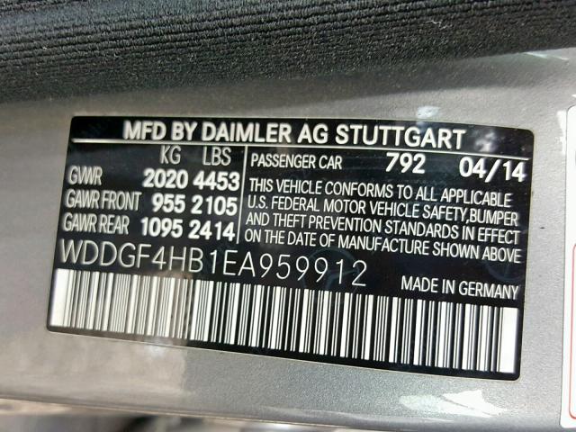 WDDGF4HB1EA959912 - 2014 MERCEDES-BENZ C 250 GRAY photo 10