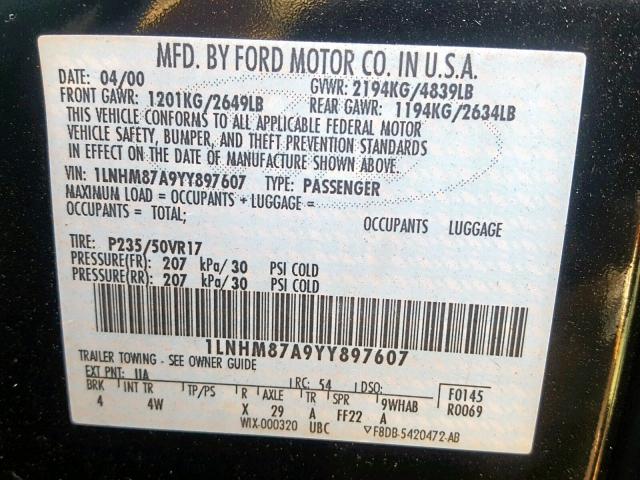 1LNHM87A9YY897607 - 2000 LINCOLN LS BLUE photo 10