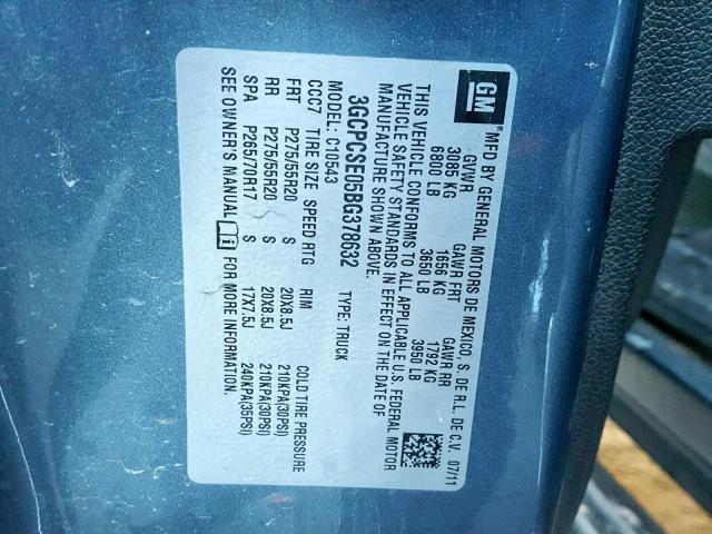 3GCPCSE05BG378632 - 2011 CHEVROLET SILVERADO 黑色 照片 10