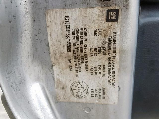 1G1JC52F537122609 - 2003 CHEVROLET CAVALIER 银色 照片 10