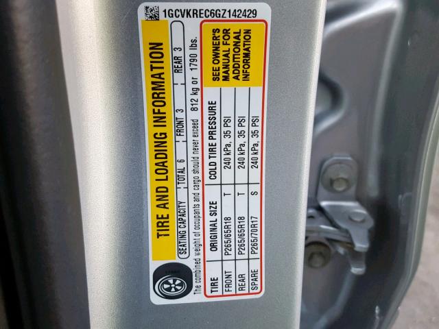 1GCVKREC6GZ142429 - 2016 CHEVROLET SILVERADO SILVER photo 10