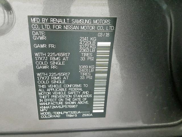 KNMAT2MV6JP576987 - 2018 NISSAN ROGUE S GRAY photo 10