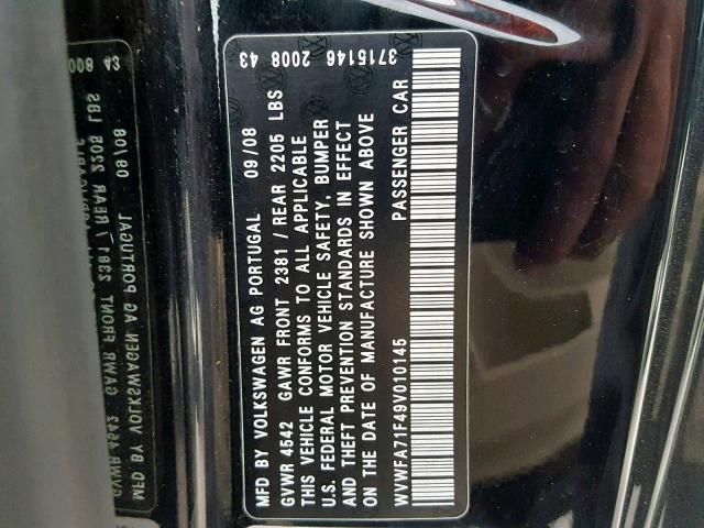 WVWFA71F49V010145 - 2009 VOLKSWAGEN EOS LUX 黑色 照片 10